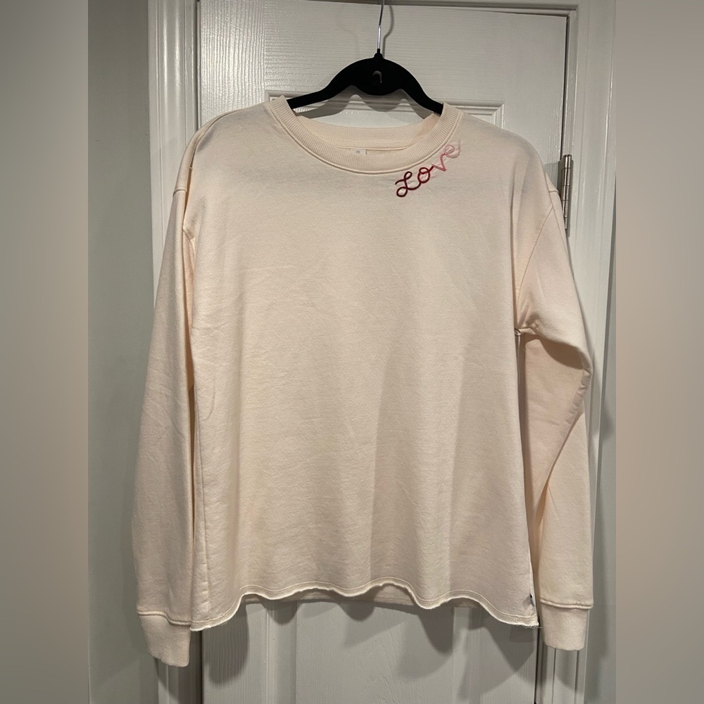 NWT Balance Collection Size S Cream Embroidered Ombré Love Soft Crew Sweatshirt